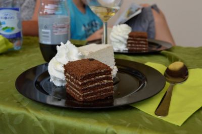 Een heerlijk lokaal dessert bij Sandra en Floor.
Keywords: Dessert Sandra Floor tuin Nagydobsza vakantie 2015